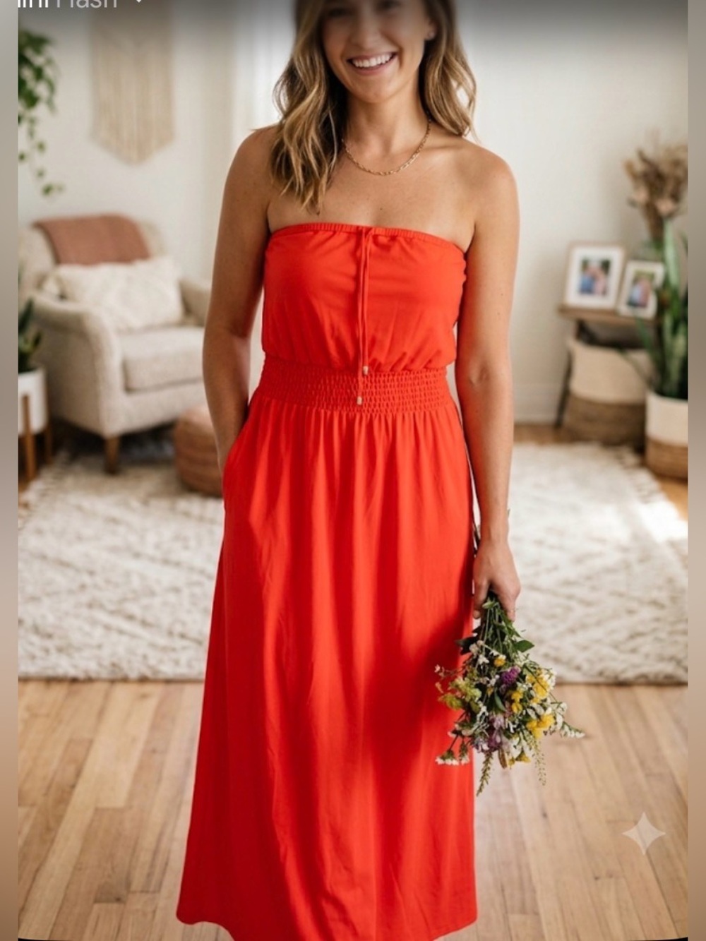 Jude Connally Bria Strapless Maxi dress coral orange xs